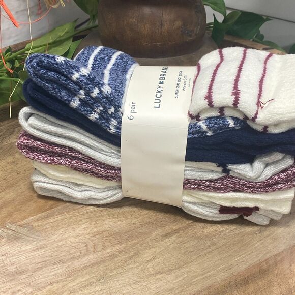 6 Pair Lucky Brand Super Soft Boot Sock for Women's Shoe Size 5-10 Blue Gray - Picture 2 of 7